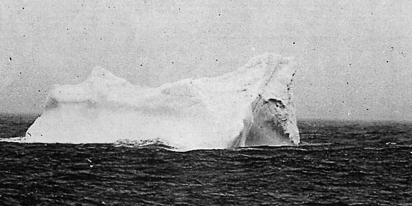 Iceberg photographed by Stephen Rehorek from aboard the MS Bremen, 20 April 1912. Believed to be the iceberg that sank the Titanic.