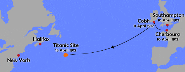 route of titanic's maiden voyage map